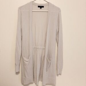 Cream Long Cardigan Sweater with Open Front